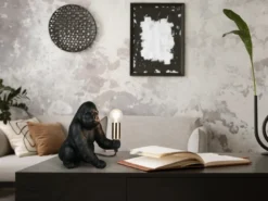Besondere Tischleuchte KONG Affenlampe Gorilla Schwarz, Höhe 23cm
