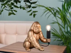 Besondere Tischleuchte KONG Affenlampe Gorilla Gold, Höhe 23cm