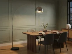 Bogenlampe ARGENTINA Schirm Metall Silber, große Ausladung, Höhe 200cm