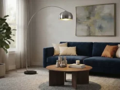 Bogenlampe ARGENTINA Schirm Metall Silber, große Ausladung, Höhe 200cm