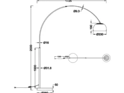 Bogenlampe ARGENTINA Schirm Metall Silber, große Ausladung, Höhe 200cm
