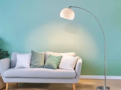 Bogenlampe Designklassiker BRASILIA Silber Chrom mit Acrylschirm, Höhe 180cm