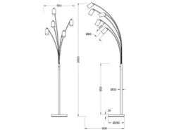 Bogenlampe MARLEY Schwarz 5flammig schwenkbar, 200cm groß