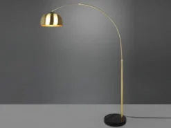 Bogenlampe Schirm Metall Messing Gold mit E27 LED, große Ausladung, Höhe 200cm