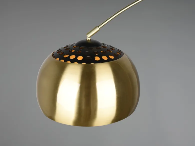 Bogenlampe Schirm Metall Messing Gold mit E27 LED, große Ausladung, Höhe 200cm