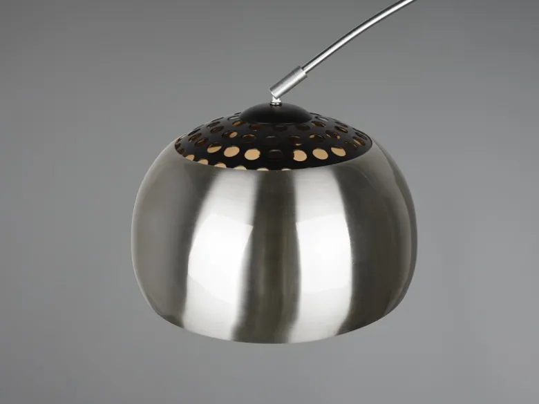 Bogenlampe Schirm Metall Silber mit E27 LED, große Ausladung, Höhe 200cm