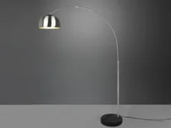 Bogenlampe Schirm Metall Silber mit E27 LED, große Ausladung, Höhe 200cm