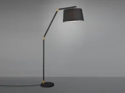 Bogenleuchte TRACY Metall Schwarz Gold mit Stoffschirm Schwarz, Höhe 175cm