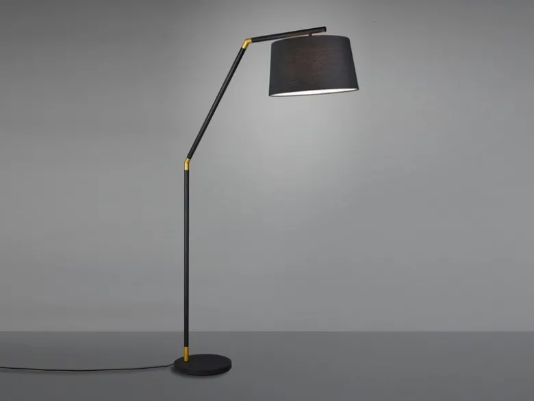 Bogenleuchte TRACY Metall Schwarz Gold mit Stoffschirm Schwarz, Höhe 175cm
