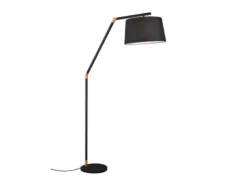 Bogenleuchte TRACY Metall Schwarz Gold mit Stoffschirm Schwarz, Höhe 175cm