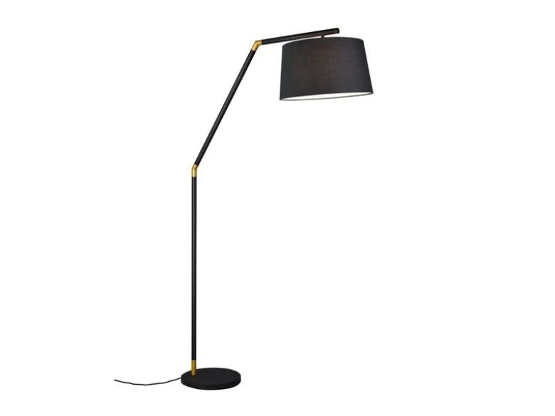 Bogenleuchte TRACY Metall Schwarz Gold mit Stoffschirm Schwarz, Höhe 175cm