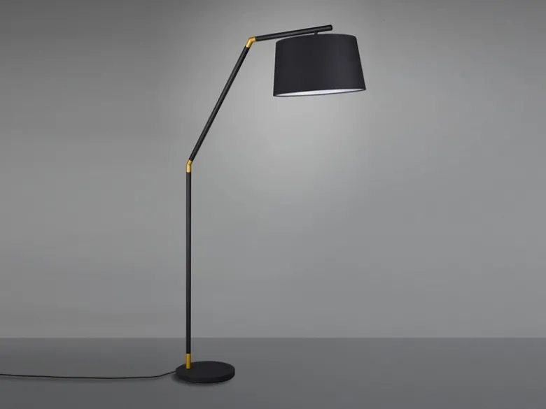 Bogenleuchte TRACY Metall Schwarz Gold mit Stoffschirm Schwarz, Höhe 175cm