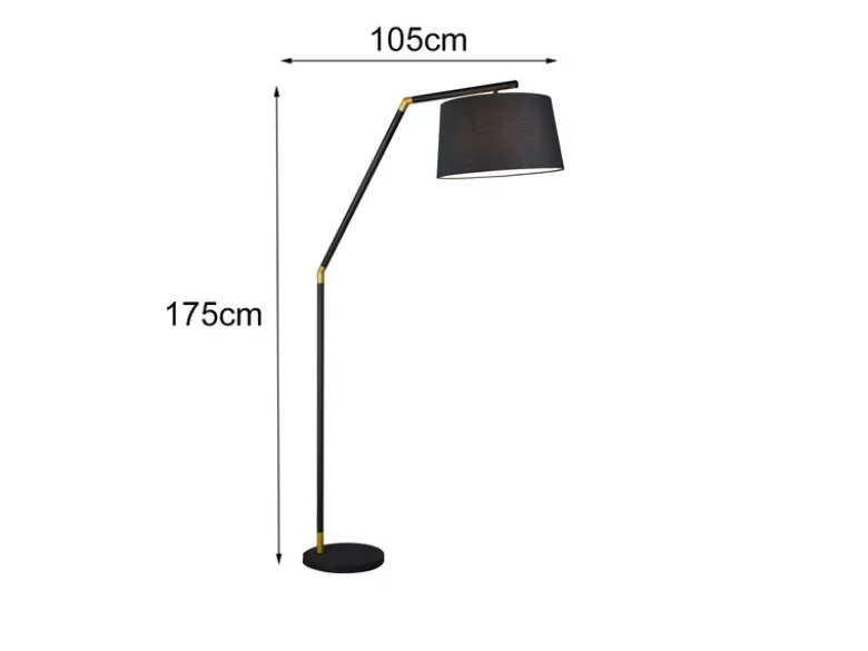 Bogenleuchte TRACY Metall Schwarz Gold mit Stoffschirm Schwarz, Höhe 175cm