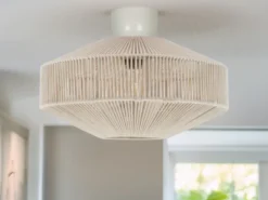 Boho LED Deckenleuchte Lampenschirm aus Baumwolle Beige, Ø 46cm