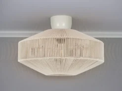 Boho LED Deckenleuchte Lampenschirm aus Baumwolle Beige, Ø 46cm