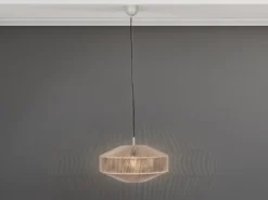 Boho LED Pendelleuchte Lampenschirm aus Baumwolle Beige, Ø 46cm