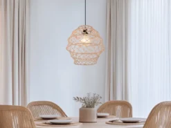Boho LED Pendelleuchte mit Lampenschirm geflochten aus Hanfseil, Ø 38cm
