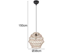 Boho LED Pendelleuchte mit Lampenschirm geflochten aus Hanfseil, Ø 38cm