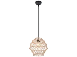 Boho LED Pendelleuchte mit Lampenschirm geflochten aus Hanfseil, Ø 38cm