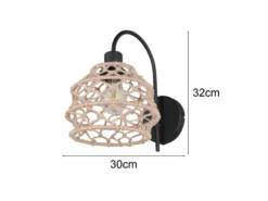 Boho LED Wandleuchte mit Schalter & Lampenschirm geflochten Hanfseil, Höhe 32cm