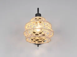 Boho LED Wandleuchte mit Schalter & Lampenschirm geflochten Hanfseil, Höhe 32cm