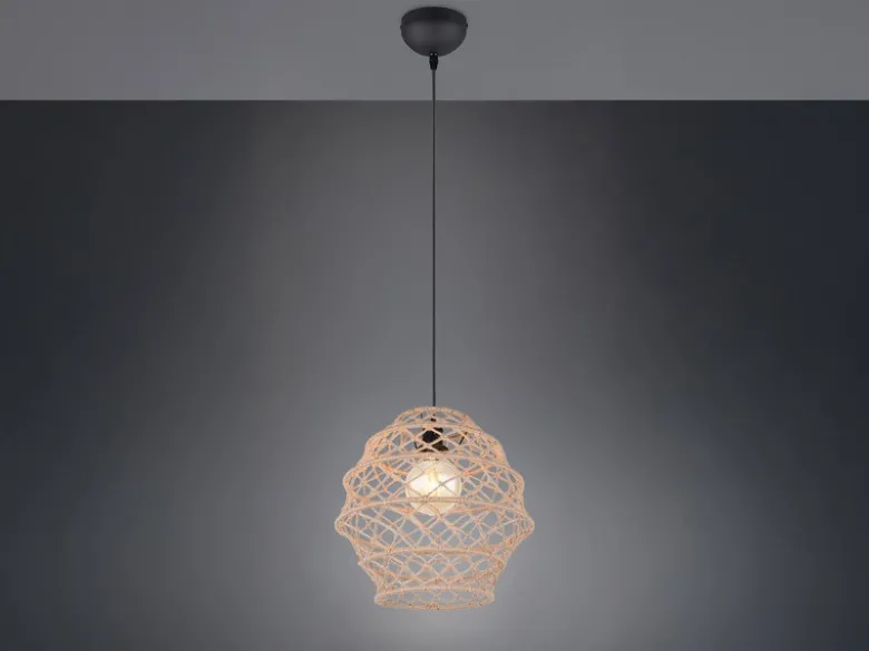 Boho Pendelleuchte HIVE mit Lampenschirm geflochten aus Hanfseil, Ø 38cm