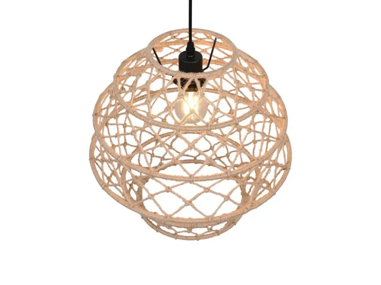 Boho Pendelleuchte HIVE mit Lampenschirm geflochten aus Hanfseil, Ø 38cm