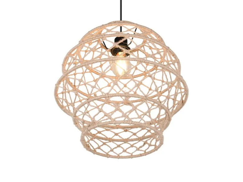 Boho Pendelleuchte HIVE mit Lampenschirm geflochten aus Hanfseil, Ø 38cm