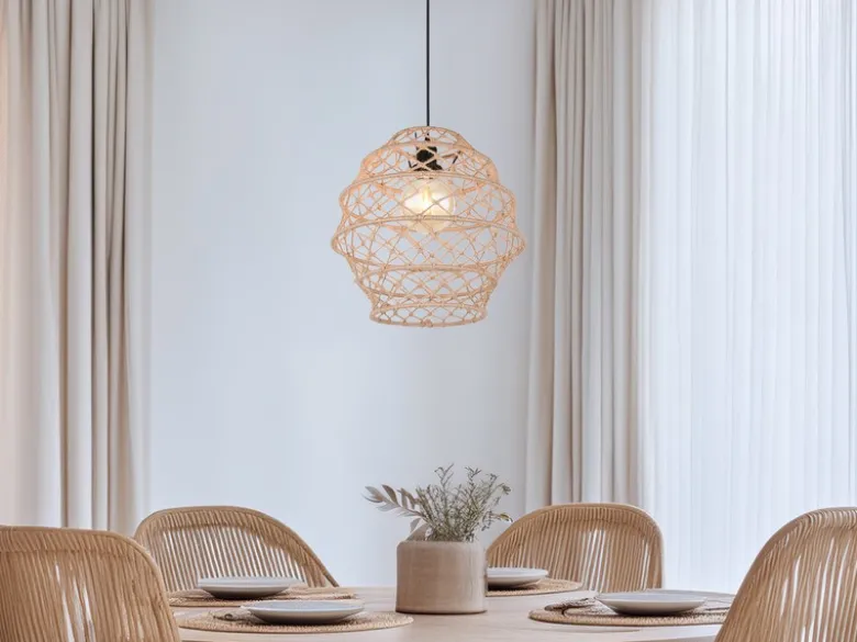 Boho Pendelleuchte HIVE mit Lampenschirm geflochten aus Hanfseil, Ø 38cm