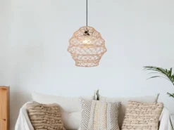 Boho Pendelleuchte HIVE mit Lampenschirm geflochten aus Hanfseil, Ø 38cm