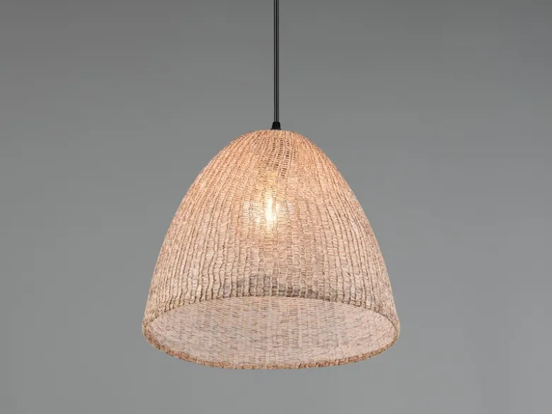 Boho Pendelleuchte KIBITO mit Lampenschirm aus gewebtem Stoff, Ø 32cm