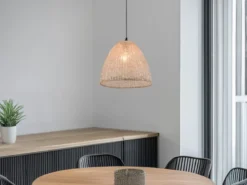 Boho Pendelleuchte KIBITO mit Lampenschirm aus gewebtem Stoff, Ø 32cm