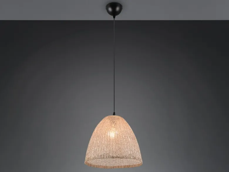 Boho Pendelleuchte KIBITO mit Lampenschirm aus gewebtem Stoff, Ø 32cm