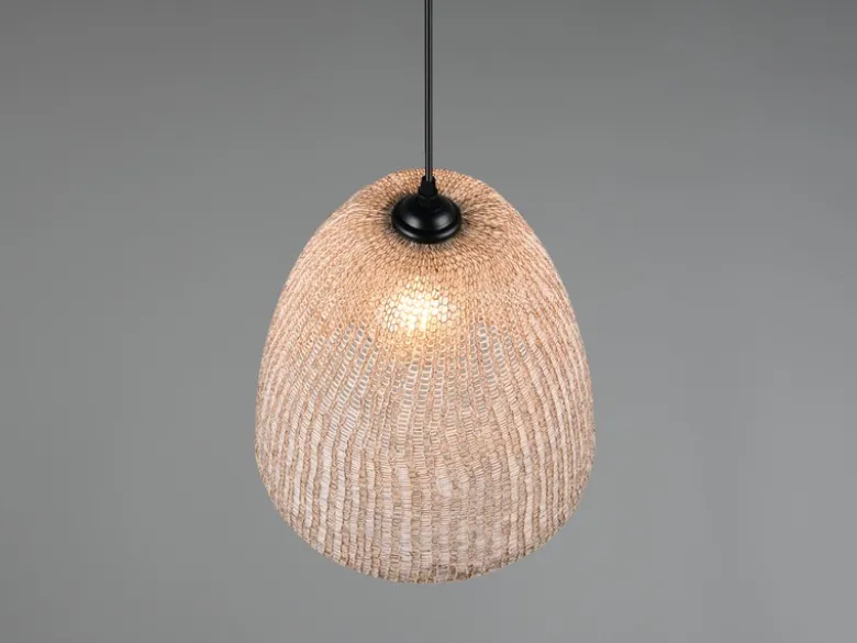 Boho Pendelleuchte KIBITO mit Lampenschirm aus gewebtem Stoff, Ø 32cm