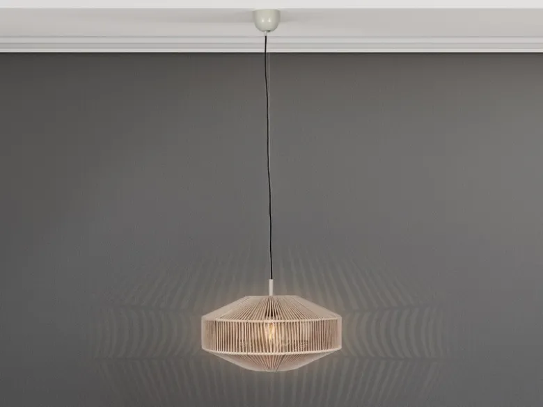 Boho Pendelleuchte SVEA Lampenschirm aus Baumwolle Beige, Ø 46cm