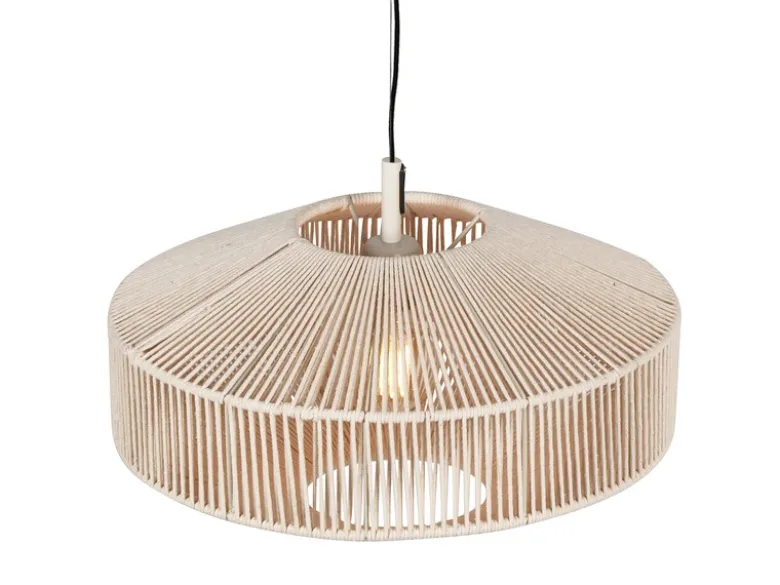 Boho Pendelleuchte SVEA Lampenschirm aus Baumwolle Beige, Ø 46cm