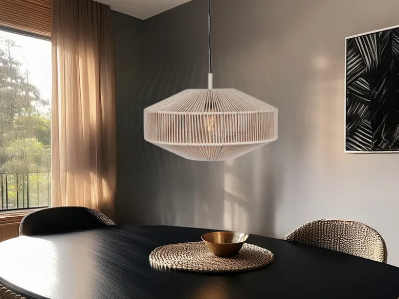Boho Pendelleuchte SVEA Lampenschirm aus Baumwolle Beige, Ø 46cm