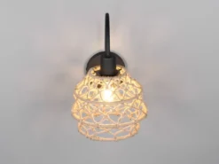 Boho Wandleuchte HIVE mit Schalter & Lampenschirm geflochten Hanfseil, H: 32cm