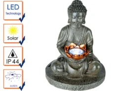 Buddha Dekoleuchte für den Garten - LED Solarbeleuchtung aus Kunststoff