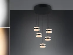 Cluster LED Pendelleuchte DIOS höhenverstellbar 5-flammig, Schwarz Ø 45cm