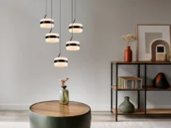 Cluster LED Pendelleuchte DIOS höhenverstellbar 5-flammig, Schwarz Ø 45cm
