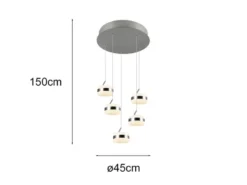 Cluster LED Pendelleuchte DIOS höhenverstellbar 5-flammig, Silber Ø 45cm