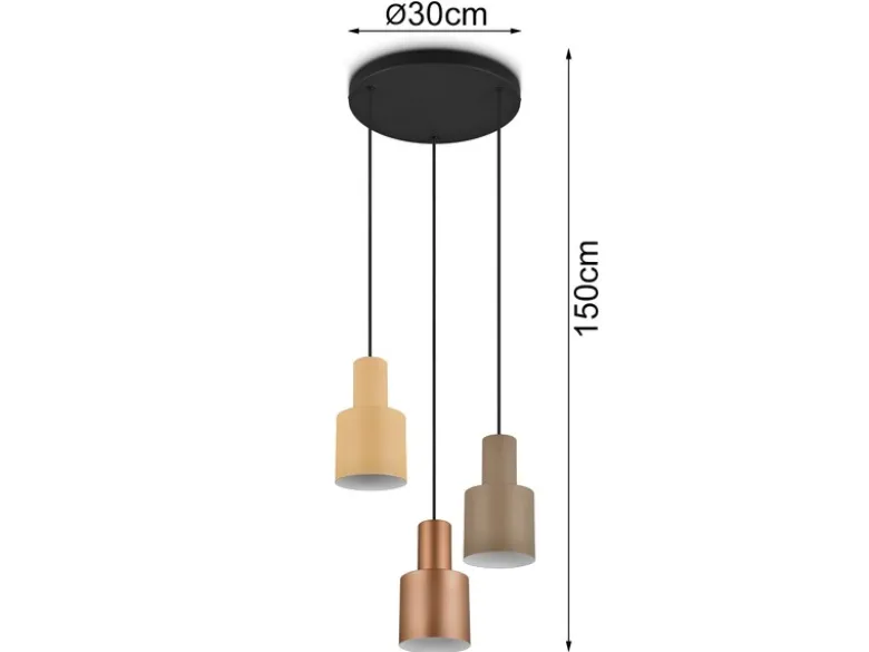 Cluster LED Pendelleuchte 3-flammig Metall Coffee Töne, Ø 37cm