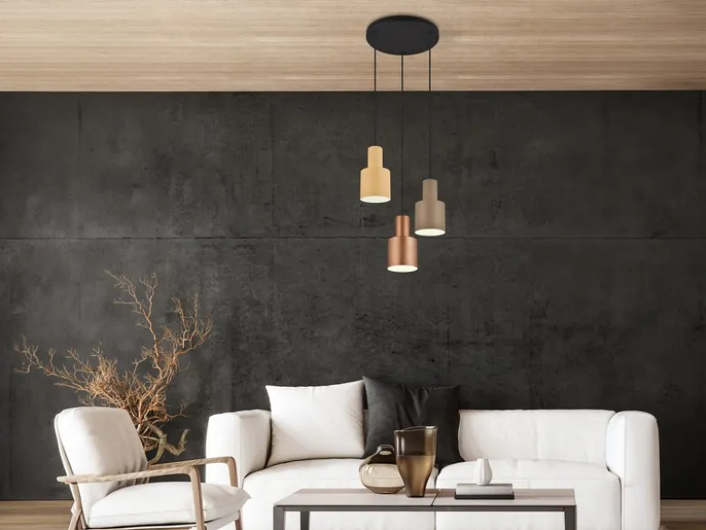 Cluster LED Pendelleuchte 3-flammig Metall Coffee Töne, Ø 37cm