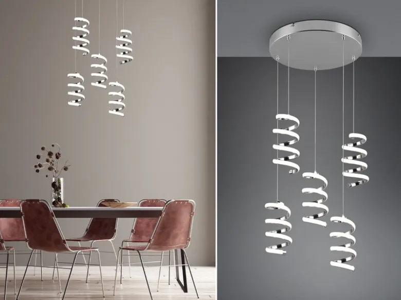 Cluster LED Pendelleuchte LAOLA in 3 Stufen dimmbar Silber Chrom, Ø 45cm