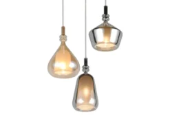Cluster Pendelleuchte ALDEA 3-flammig Glas Bernstein & Chrom verspiegelt, Ø 35cm