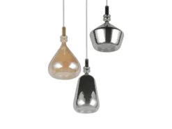 Cluster Pendelleuchte ALDEA 3-flammig Glas Bernstein & Chrom verspiegelt, Ø 35cm
