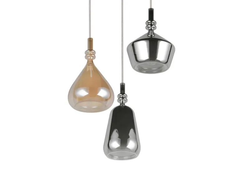 Cluster Pendelleuchte ALDEA 3-flammig Glas Bernstein & Chrom verspiegelt, Ø 35cm