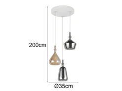 Cluster Pendelleuchte ALDEA 3-flammig Glas Bernstein & Chrom verspiegelt, Ø 35cm