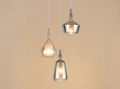 Cluster Pendelleuchte ALDEA 3-flammig Glas Bernstein & Chrom verspiegelt, Ø 35cm